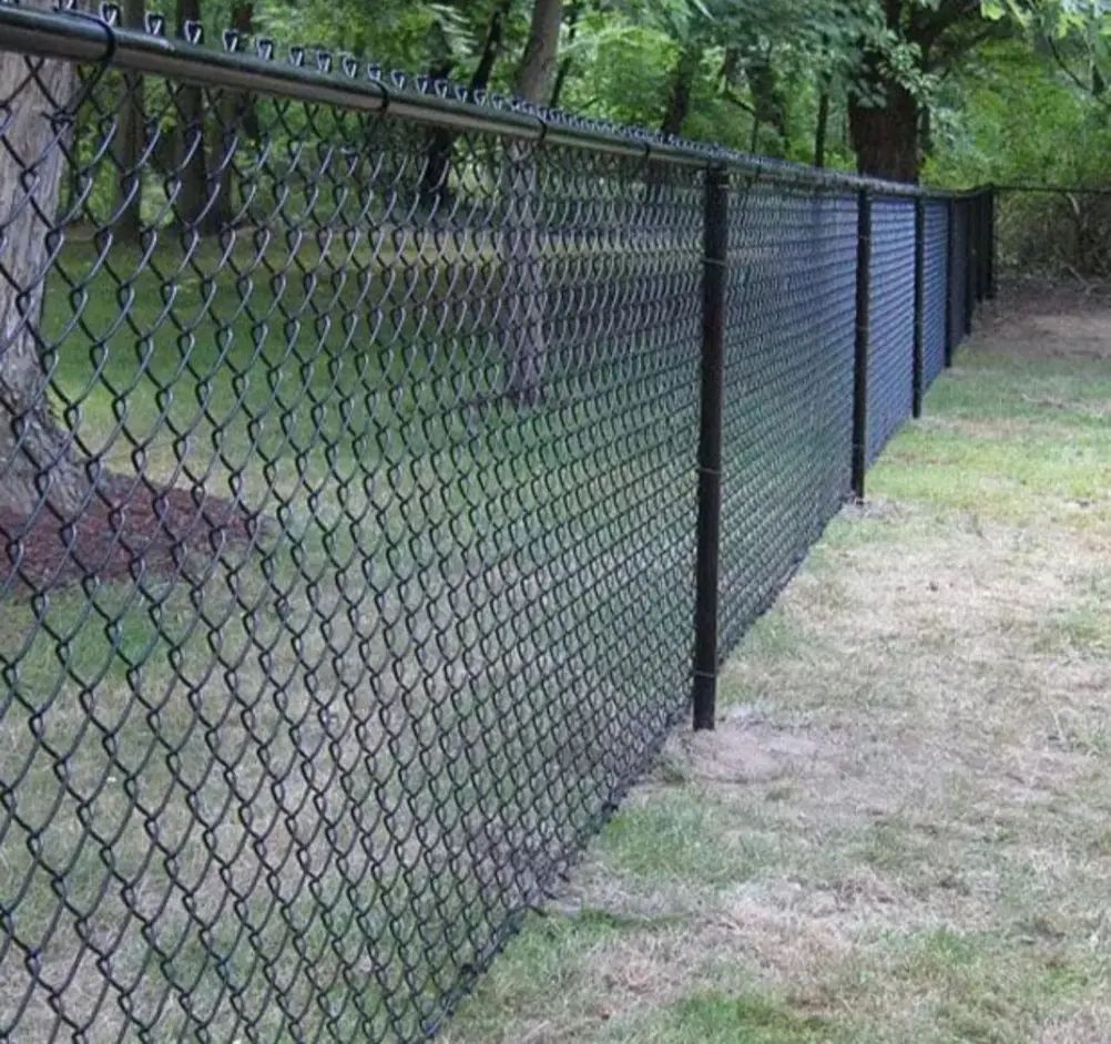 Long run of black chain link fence