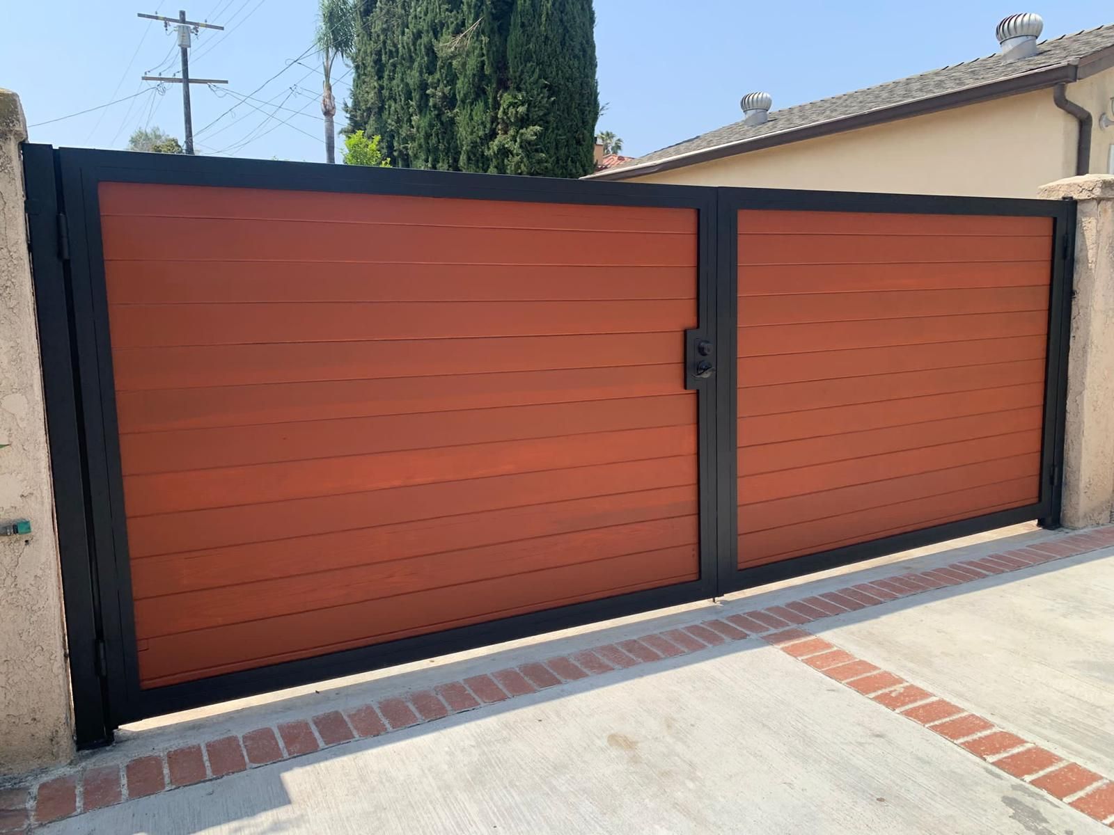 Steel frame redwood double gate